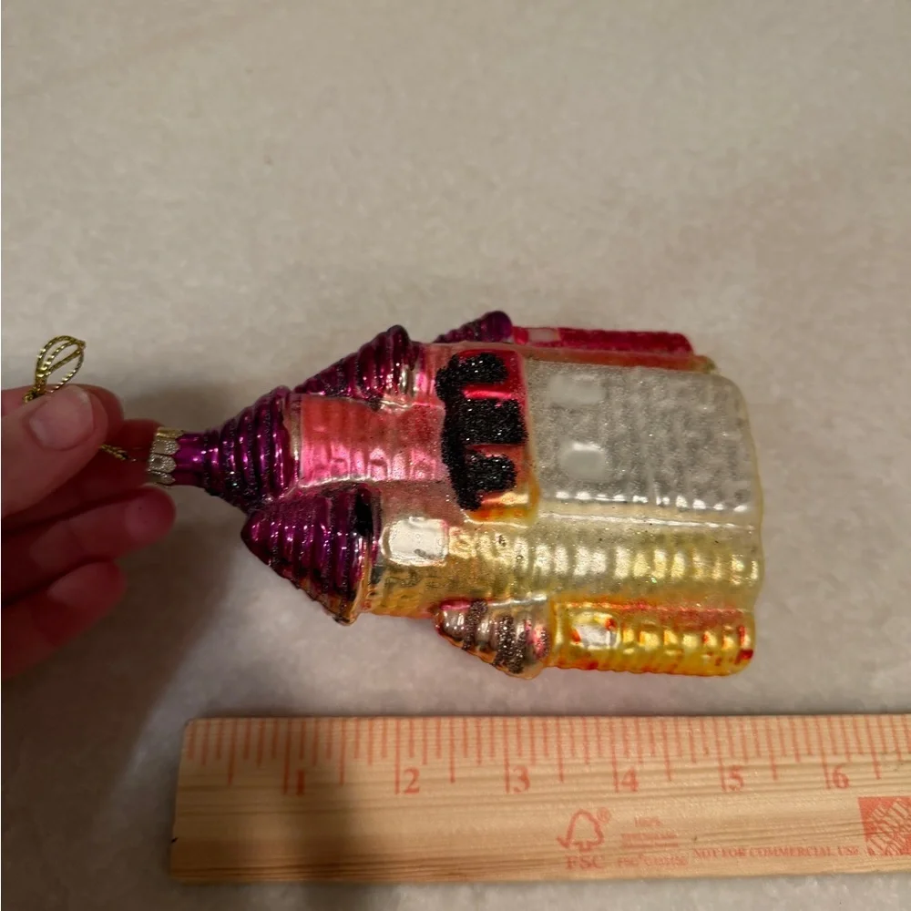 Pink and Purple Blown Glass princess Castle Ornament